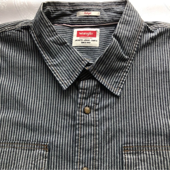 Wrangler Indigo Button-Up Shirt Men’s Size 3XL Blue/White Stripes Long Sleeves - Picture 15 of 16